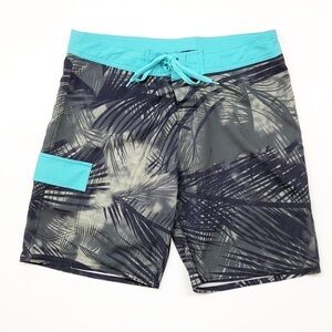 Hawks Bay men's green tropical leaf print board shorts